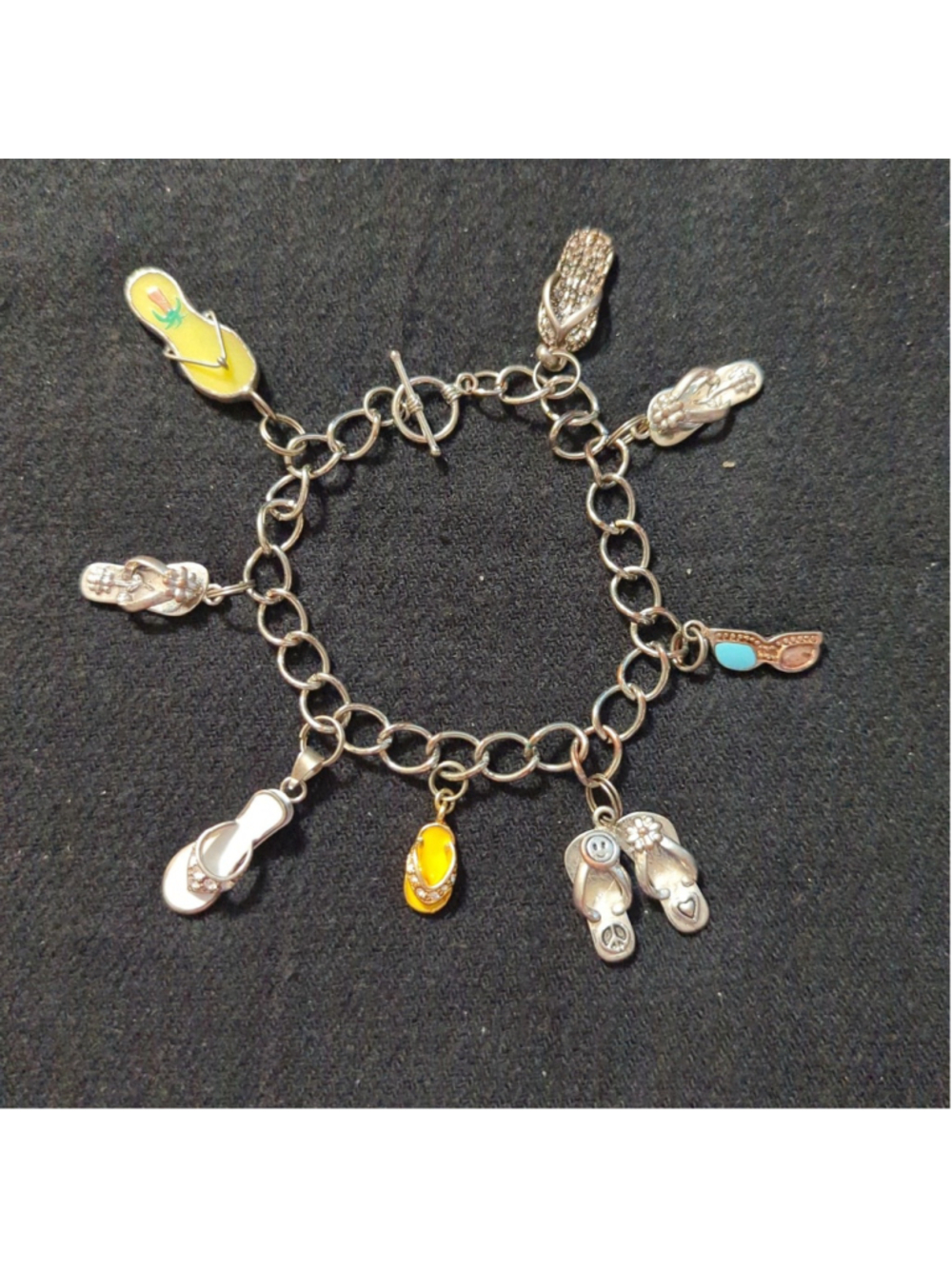 Silver Tone Flip Flop Charm Statement Bracelet